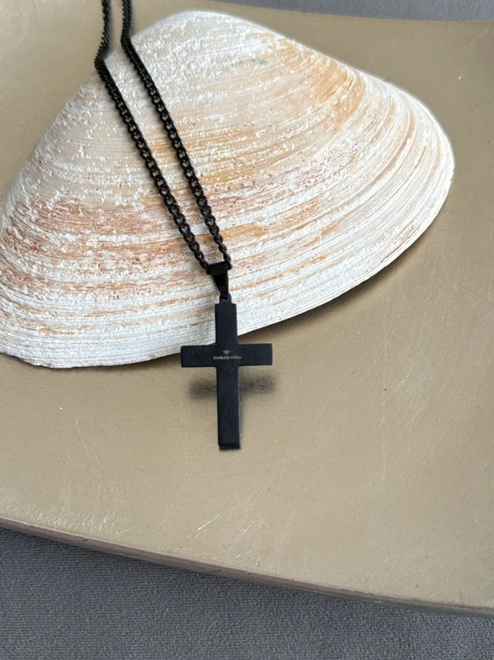 Black Cross Pendant Necklace Men’s - Sleek Stainless Genuine Diamonds New Gift